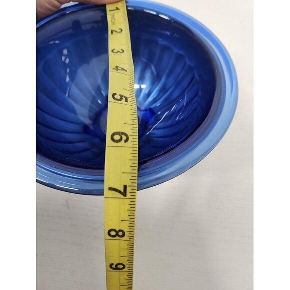 Vintage Anchor Hocking Cobalt Blue Glass And Chrome Ice Bowl Mid Century Modern - Picture 8 of 9